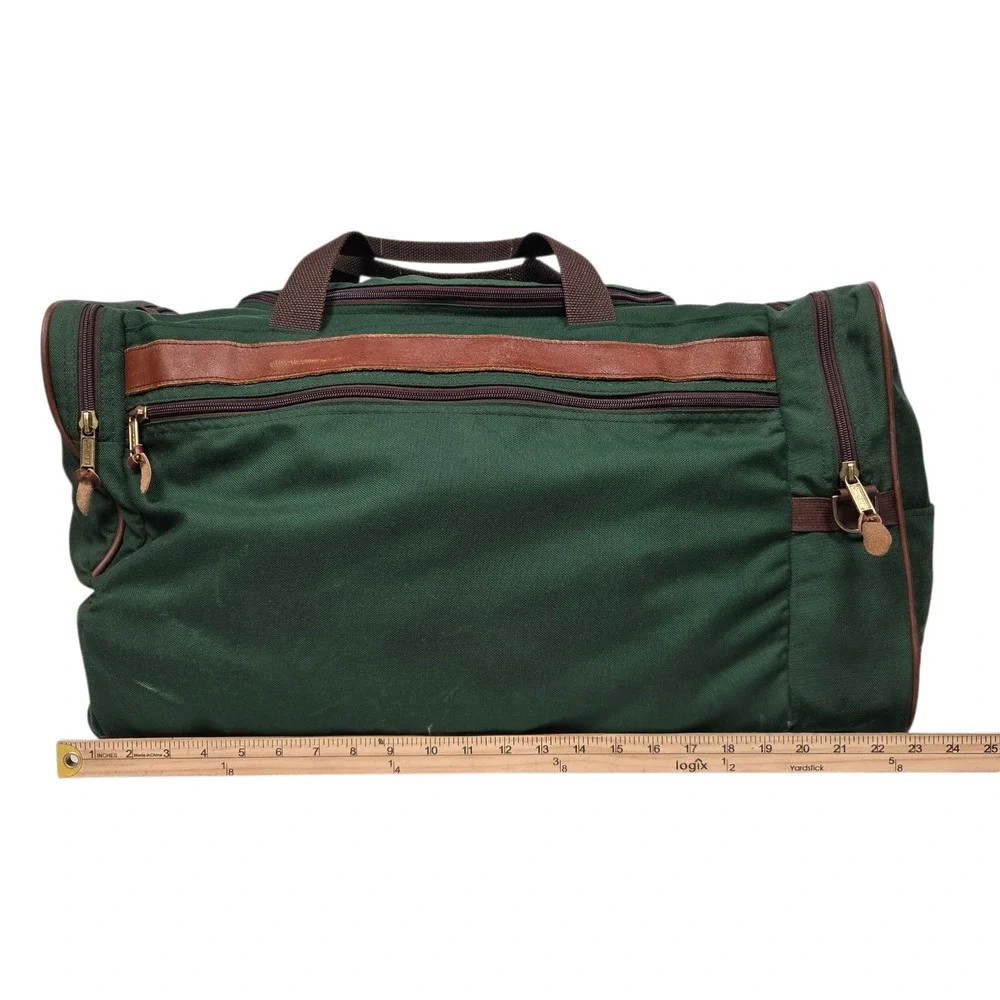 Vintage 90s LL Bean Duffle Bag Mens Large Green Canvas Leather Travel Luggage
